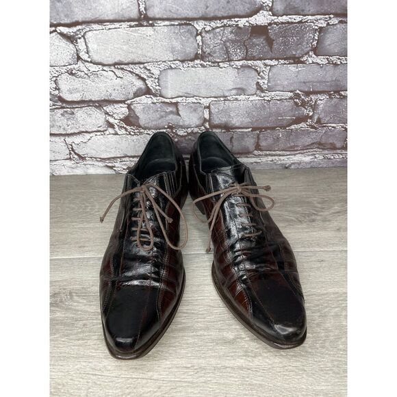 Cesare Paciotti Designer Brown Black Croc Leather Lace Dress Shoes Men 9.5C US - Picture 15 of 16